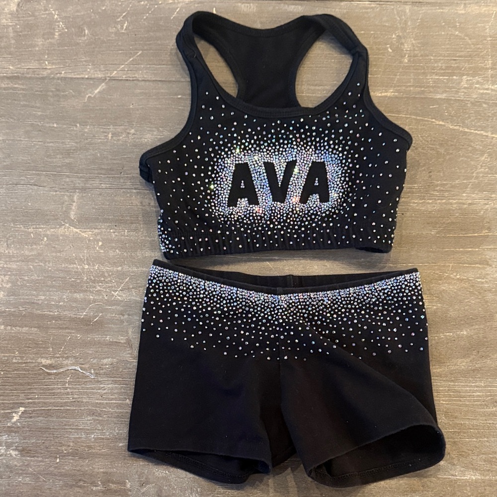 Black Kids AVA bra and short Set with black Rhinestones
